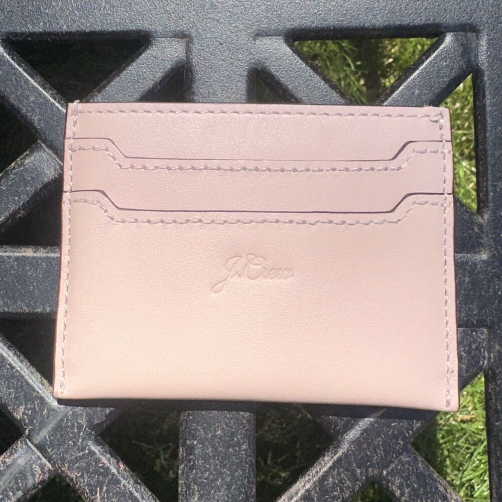 J Crew Light Pink Smooth Leather Card Case Wallet Two Sided